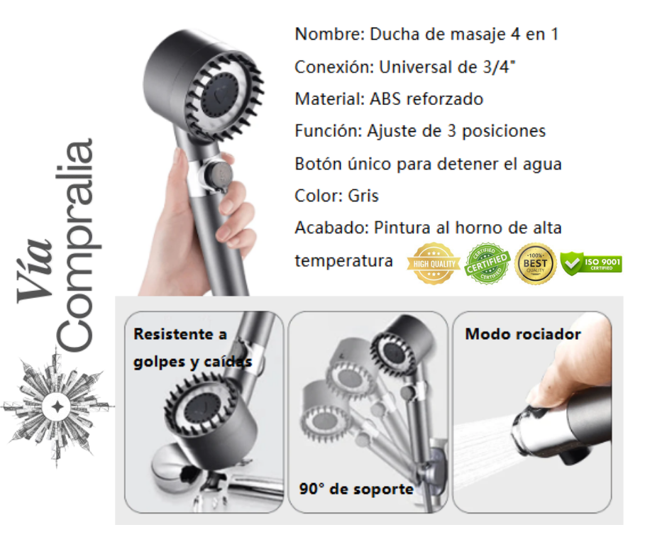 🚿Ducha Multifuncional 4 en 1 – Presión Potente – Ahorra agua sin perder confort desde el primer uso