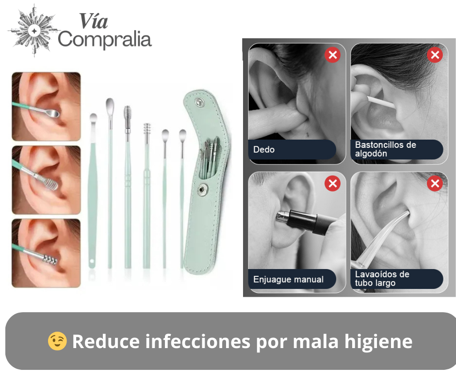 Limpiador Kit 6 en 1 (6 Piezas) Acero Inoxidable para Oídos ✨ EarCare Pro💧