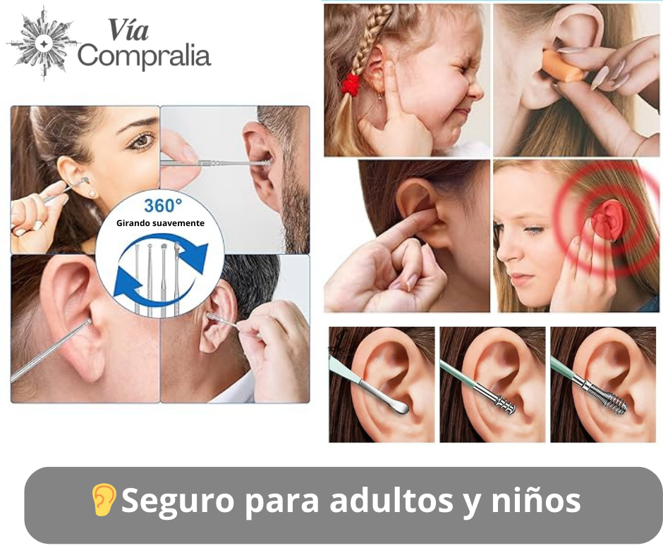 Limpiador Kit 6 en 1 (6 Piezas) Acero Inoxidable para Oídos ✨ EarCare Pro💧