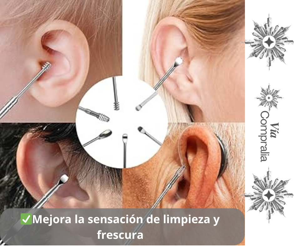 Limpiador Kit 6 en 1 (6 Piezas) Acero Inoxidable para Oídos ✨ EarCare Pro💧