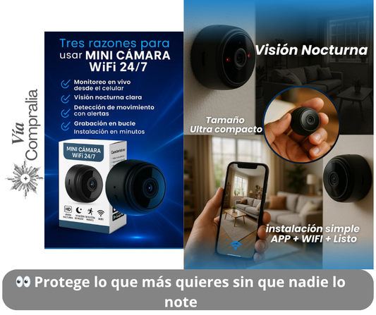 👀Mini Cámara WiFi – Vigila tu Hogar🏡 – Mantén todo seguro las 24 horas sin que nadie lo note 📱